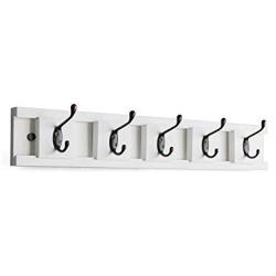 NIKKY HOME Wall Mounted Movable Coat Rack Hanger 5 Dual Hooks for Bags Clothes in Hallway Entryway Bedroom Bathroom, White