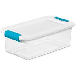 Sterilite 14928012 6 quart/5.7 L Latching Boxes with Clear Base, White Lid and Colored Latches, 12-Pack