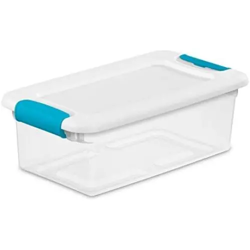 Sterilite 14928012 6 quart/5.7 L Latching Boxes with Clear Base, White Lid and Colored Latches, 12-Pack Sterilite 14928012 6 quart/5.7 L Latching Boxes with Clear Base, White Lid and Colored Latches, 12-Pack
