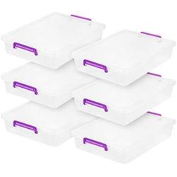 IRIS USA, Inc. MLB-360 Large Modular Latching Box-Purple Handle, 6 Pack, Clear/Violet