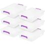 IRIS USA, Inc. MLB-360 Large Modular Latching Box-Purple Handle, 6 Pack, Clear/Violet