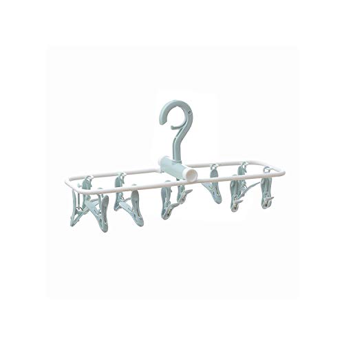 QKKstore Hanger Organizer Multi Function 12 Clips Collapsible Windproof Clothes Hanger Underwear Socks Home Drying Rack Wardrobe Storage,Blue