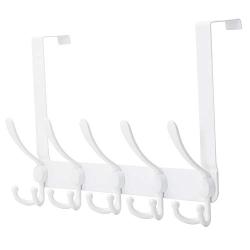 Dseap Over The Door Hook Hanger - 5 Tri Hooks, Heavy Duty Over The Door Towel Rack Coat Rack for Clothes Hat Towel, White