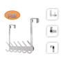 Over The Door Hook with 6 Hooks, Stainless Steel Heavy Duty Door Hanger for Door Clothes Hanger for Living Room Cloakroom Bathroom, Hanging Towel Rack Organizer, Easy Install Space Saving (Silver)