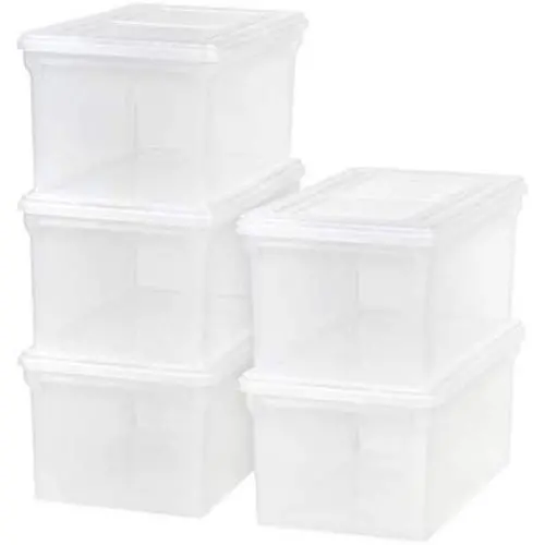 IRIS Split-Lid Letter Size File Box, 5 Pack, Large, Clear IRIS Split-Lid Letter Size File Box, 5 Pack, Large, Clear