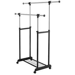 PNPGlobal Double Rail Rolling Garment Rack Adjustable Clothes Drying Hanger Laundry Rack