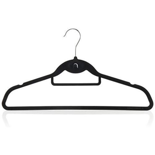 HANGERWORLD 20 Black 18inch Flocked Velvet Non Slip Coat Clothes Garment Hangers Trouser Accessory Bar Multi Hook