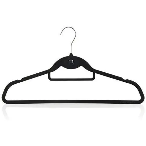 HANGERWORLD 20 Black 18inch Flocked Velvet Non Slip Coat Clothes Garment Hangers Trouser Accessory Bar Multi Hook HANGERWORLD 20 Black 18inch Flocked Velvet Non Slip Coat Clothes Garment Hangers Trouser Accessory Bar Multi Hook