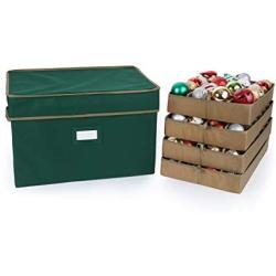 Covermates Keepsakes - 96PC Adjustable Ornament Storage Boxes - Holds 3 Inch Ornaments - Heavy Duty - Handles - Stackable - FlexGrid Adjustable Compartments - Holiday Storage - Green