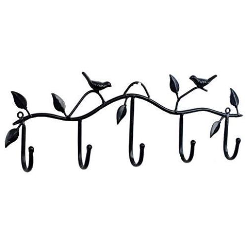 Black Metal 5 Hooks Wall Mount Birds Hook Hanger Rack Holder