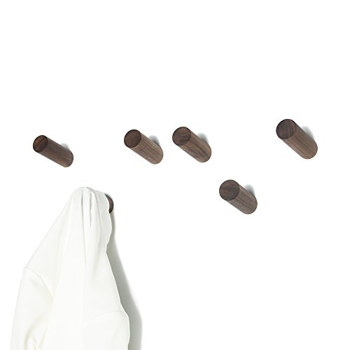 ETECHMART 3" Natural Wooden Coat Hooks Handcrafted Wall Mounted Modern Wood Hat Rack Towel Hanger (Black Walnut, Pack of 6)