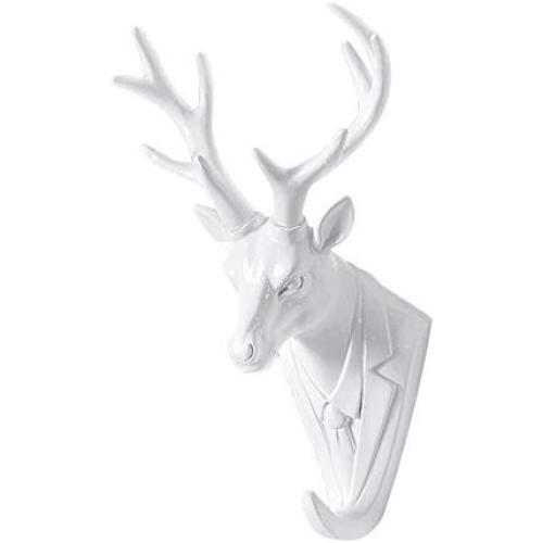 Zhi Jin 1Pc Novelty White Animals Head Hook Wall Adhesive Door Hanger Decor for Clothes Hat Mr.Deer