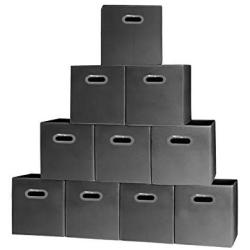 Prorighty [10-Pack, Black] Storage Cubes with Two Handles, Ideal for Shelves Baskets Bins Containers Home Decorative Closet Organizer Household Fabric Cloth Collapsible Boxes Toys Storages Drawer