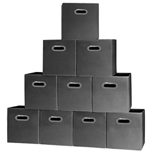 Prorighty [10-Pack, Black] Storage Cubes with Two Handles, Ideal for Shelves Baskets Bins Containers Home Decorative Closet Organizer Household Fabric Cloth Collapsible Boxes Toys Storages Drawer