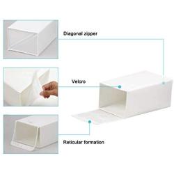 YueYue Foldable Fabric Shoe Storage Box,4 Pack Stackable Shoe Boxes Holder with Mesh Cloth Fabric Window White (13.3/8.85/5.9 Inch)