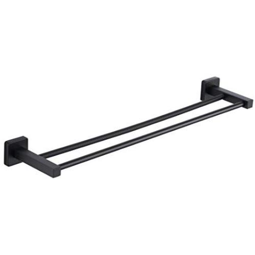 KTY Bathroom Double Towel Bar SUS 304 Stainless Steel Bath Wall Shelf Rack Hanging Towel Dual Hanger Contemporary Style, Black Finish