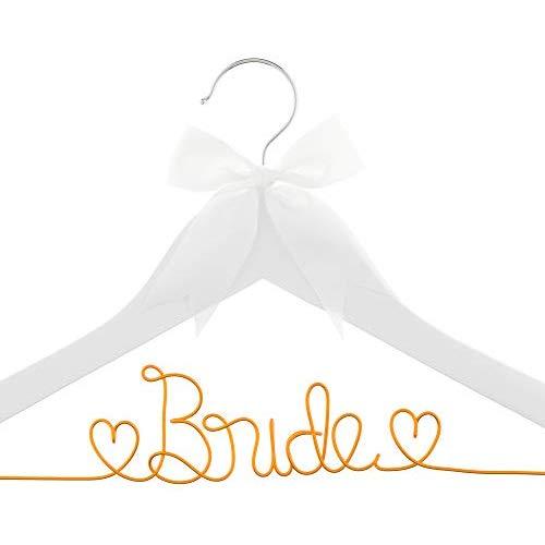 Ella Celebration Bride to Be Wedding Dress Hanger, White Wooden and Orange Wire Bridal Hangers for Brides (White with Orange)