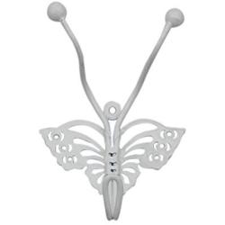 Indianshelf Handmade 2 Artistic Vintage White Metal Butterfly Wall Hooks Hangers/Key Hooks for Clothes