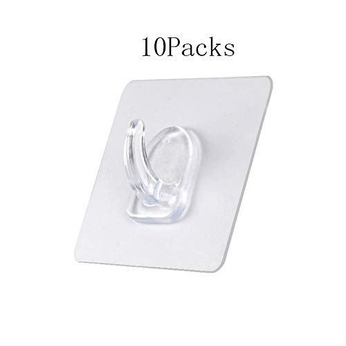 Adhesive Hooks Kitchen Hooks - 10 Pack Heavy Duty 13.2 lb. (Maximum) Non-Nail Sticky Hanger Reusable Utility Towel Bathtub Ceiling Hooks (Transparent) (Transparent)