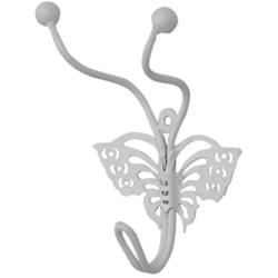 Indianshelf Handmade 2 Artistic Vintage White Metal Butterfly Wall Hooks Hangers/Key Hooks for Clothes
