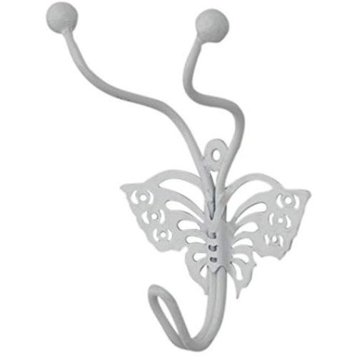 Indianshelf Handmade 2 Artistic Vintage White Metal Butterfly Wall Hooks Hangers/Key Hooks for Clothes