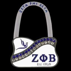 Zeta Phi Beta Sorority New Trendy Silver Purse Hanger with Rhinestones Across