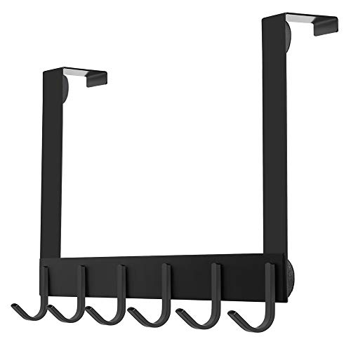 DOKU Over The Door Hooks,304 Stainless Steel Heavy Duty Organizer Rack for Coats Towels Robes Hats Clothes Hanger, Easy Install Space Saving Bathroom 6 Hooks ? Fashion Black