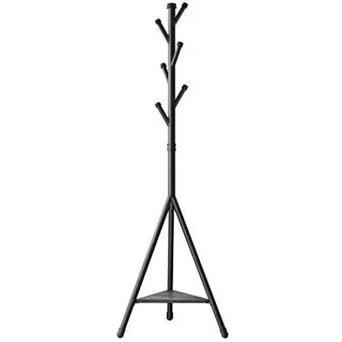 SONGMICS Coat Rack Stand with 6 Hooks and Storage Shelf, Urban Industrial Style, Corner Hall Tree Hanger for Entryway, Hallway, for Clothing, Hats, Bags, Black URCR26BC