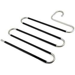 VIOLETY Pants Hanger Multi-Layer S-Style Non-Slip Stainless Steel Rack Space Saver for Jeans Clothes (1pack)