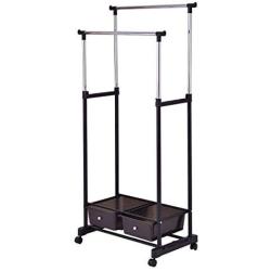 ReunionG Adjustable Double Garment Rack for Hanging Clothes Hanger Stand Organizer with Wheels, Drawers and Shelves (28&quotx17&quotx63")