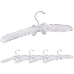 Relaxdays, White Satin Clothes Hanger Set of 5, Soft Padding, 360° Swivel Hooks, Decorative Bow, 38 cm Wide, 14.00 x 38.00 x 3.00cm