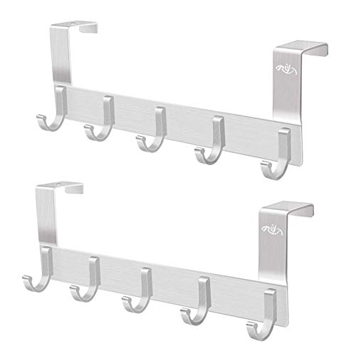 Rongyuxuan Over The Door Hook Hanger, Aluminum Coat Hanger Towel Rack with 5 Hooks for Coats, Hats, Scarves, Towels, Robes, Jackets, Leashes, Hoodies