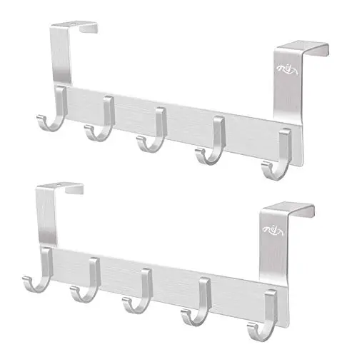 Rongyuxuan Over The Door Hook Hanger, Aluminum Coat Hanger Towel Rack with 5 Hooks for Coats, Hats, Scarves, Towels, Robes, Jackets, Leashes, Hoodies Rongyuxuan Over The Door Hook Hanger, Aluminum Coat Hanger Towel Rack with 5 Hooks for Coats, Hats, Scarves, Towels, Robes, Jackets, Leashes, Hoodies