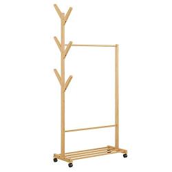 WZP Clothing Display Stand Simple Clothes Rack,Solid Wood Coat Rack Floor Bedroom Multi-Function Hanger,Living Room Storage Storage Rack Waterproof and Moisture Proof/As Shown / 100cm