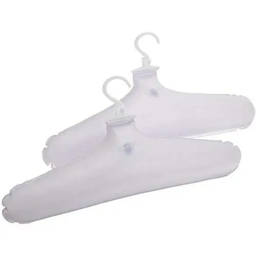 Deluxe Comfort Inflatable Travel Clothes Hanger - Rounded Edges Prevent Hanger Crease - Deflates For Compact Storage - Light Weight Easy On Closets - Clothes Hangers, White - Pack of 4