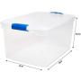 Homz Plastic Storage, Modular Stackable Storage Bins with Blue Latching Handles, 66 Quart, Clear, 2-Pack