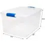 Homz Plastic Storage, Modular Stackable Storage Bins with Blue Latching Handles, 66 Quart, Clear, 2-Pack
