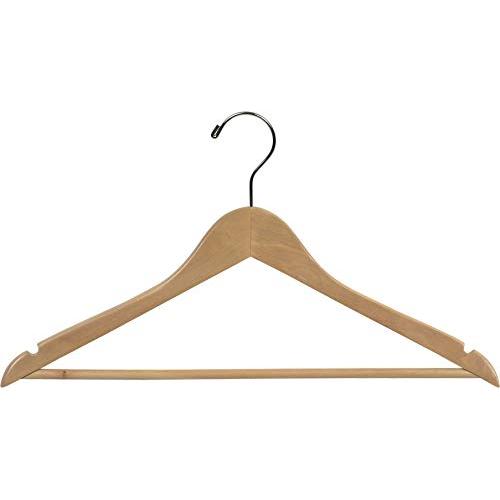 The Great American Hanger Company Wood Suit Hanger w/Solid Wood Bar, Boxes of 100 Space Saving 17 Inch Flat Wooden Hangers w/Natural Finish & Chrome Swivel Hook & Notches for Shirt Dress or Pants