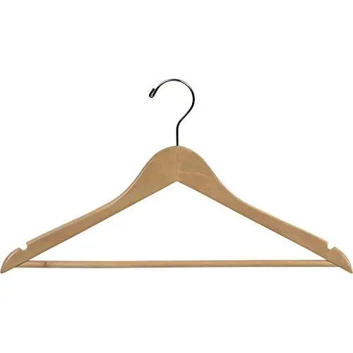 The Great American Hanger Company Wood Suit Hanger w/Solid Wood Bar, Boxes of 100 Space Saving 17 Inch Flat Wooden Hangers w/Natural Finish & Chrome Swivel Hook & Notches for Shirt Dress or Pants