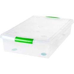 IRIS 40 Quart Underbed Store and Slide Storage Box- Green Handle, Clear