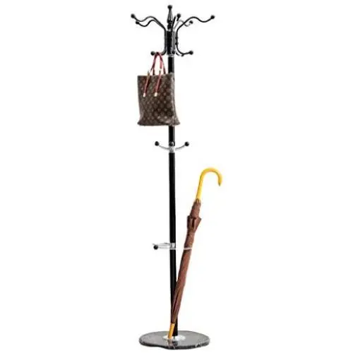 yaya Coat Rack Iron Art Floor Standing Coat Racks Bedroom Clothes Hanger Living Room Clothing Hats Bags Hanging Storage Shelf Rack Coat Hook (Color : Black)