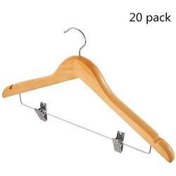 MDYYD Hangers Space Saving Adult Wooden Hangers with Clips Non-Slip for Clothing Pants Skirt Hangers Suit Clothes Hangers Everyday Standard Use Clothing Hangers 20 Pack Drying Racks