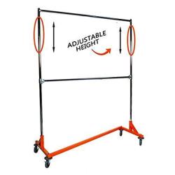 Only Hangers GR400EH - Adjustable Height Industrial Strength Z Rack with Add-On Hangrail and Built-in Height Extensions - Orange OSHA Approved Base - Tallest Z Rack Available!