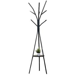 COAT RACK Vertical Metal Branch Shape with Small Disc Clothes Hanger (Color : Black)