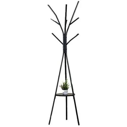 COAT RACK Vertical Metal Branch Shape with Small Disc Clothes Hanger (Color : Black)
