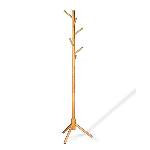 CHENNAO High-Grade Wooden Tree Coat Rack Stand, 6 Hooks - Super Easy Assembly NO Tools Required - 3 Adjustable Sizes Free Standing Coat Rack, Hallway/Entryway Coat Hanger Stand for Clothes, Suits, Acc