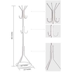 LANGRIA Standing Entryway Coat Rack Coat Tree Hat Hanger Holder 11 Hooks for Jacket Umbrella Tree Stand with Base Metal, White