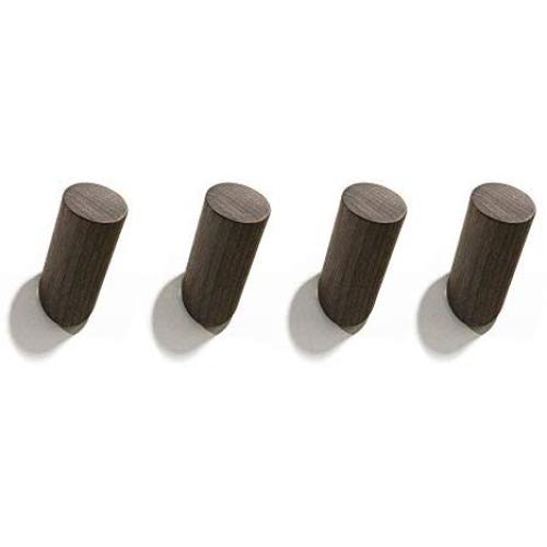 Curious Fish 4PCS Black Walnut Wood Hooker Wooden Cylinder Column Wood Hook Wall Mounted Towel Clothes Hat Key Coat Bag Robe Scarf Hanger Bathroom Bedroom Kitchen Cupboard Living Room Hallway