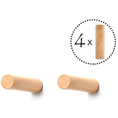 ANZOME Wooden Coat Hook, 4 Pieces Wood Wall Hook, Wooden Coat Hanger Coat Peg for Hanging Clothes, Hat, Scarves and Headset in Bedroom, Living Room, Hallway(Long)