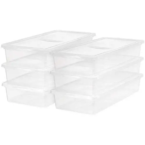 Mainstays 6 Pcs Space-Saving Stackable 41 Quart/10.25 Gallon Underbed Boxes Storage, Ultra-Clear Body Allows You to See Contents at A Glance, Perfectly Sized for Clothing, Home Decor, Wrapping Paper